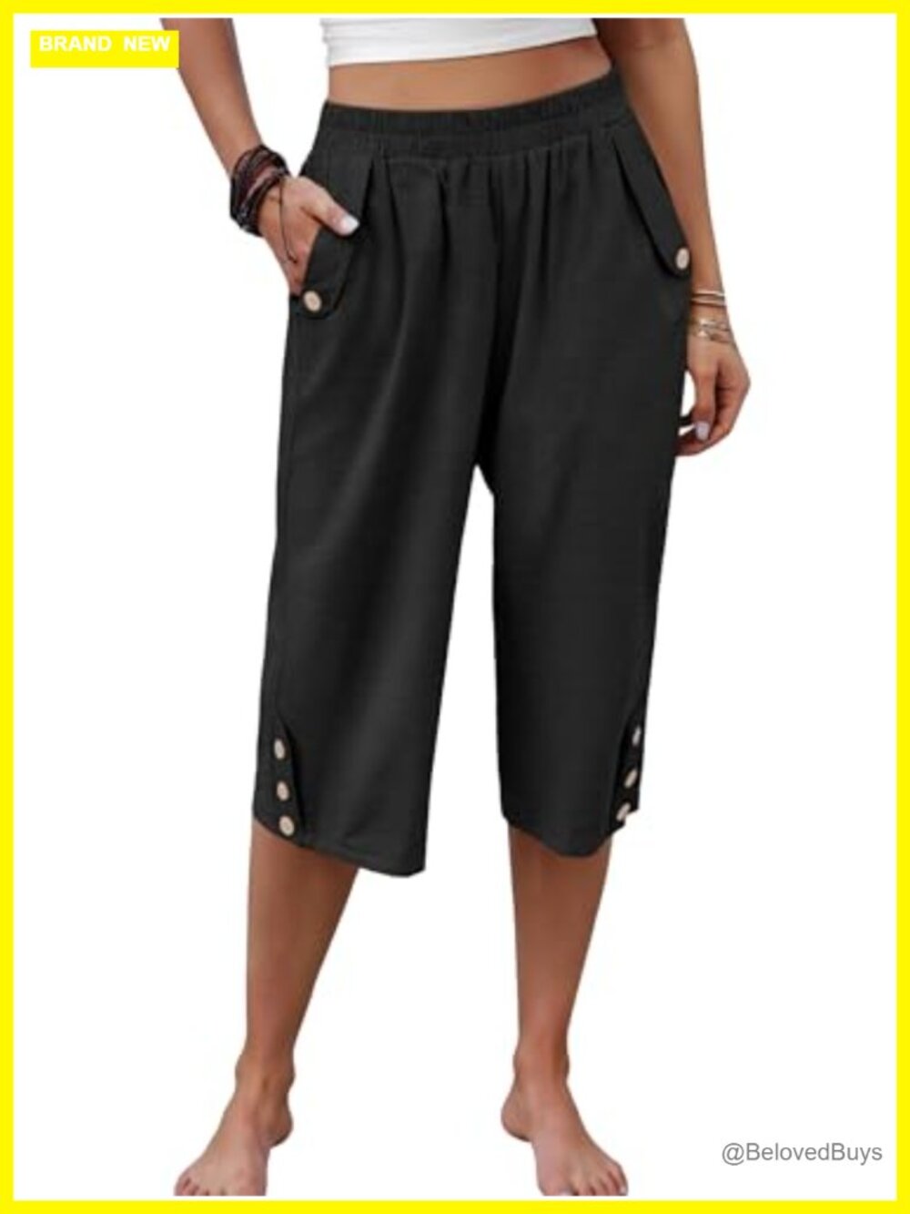 Wide Leg Capri Pants High Waist Casual Beach Summer Lounge Pockets